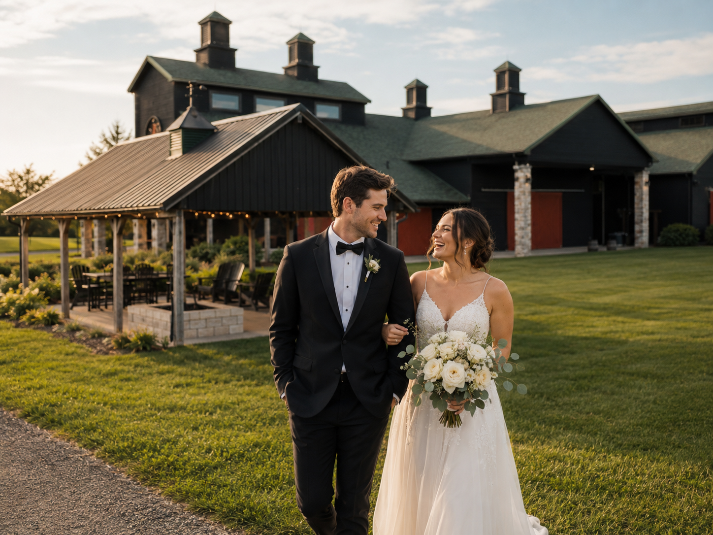 The Show Barn wedding couple walking on the property