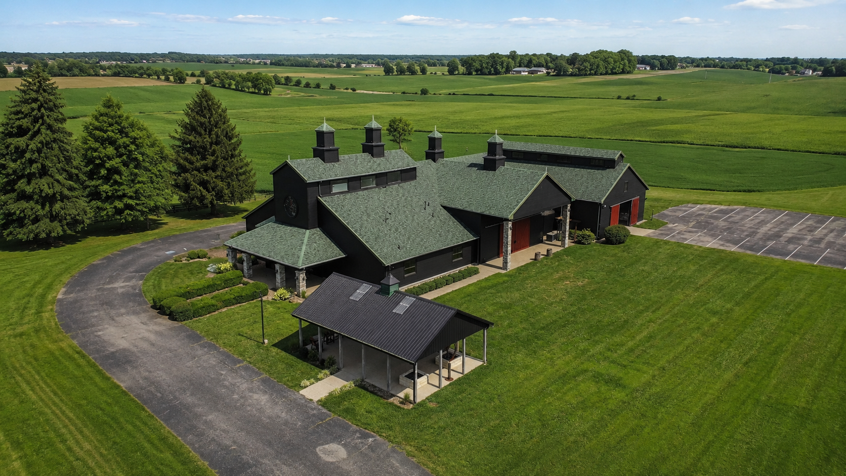 Aerial view of The Show Barn venue and grounds