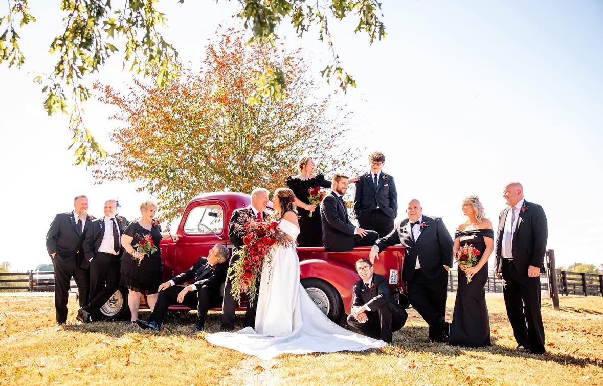 Newlyweds laughing together at The Show Barn